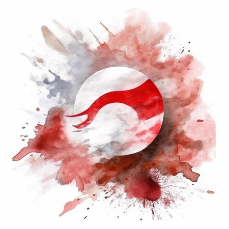 Indonesian red and white_flag with watercolor concept, AI generatedの素材