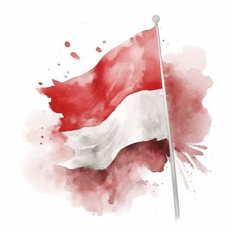 Indonesian red and white_flag with watercolor concept, AI generatedの素材