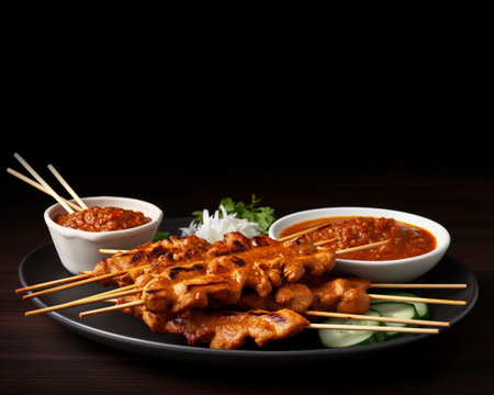 satay picture on wooden table, food looks good. AI Generatedの素材