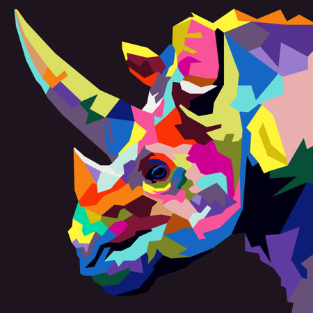 Horned rhinoceros drawn using WPAP art style, pop art, vector illustration.のイラスト素材