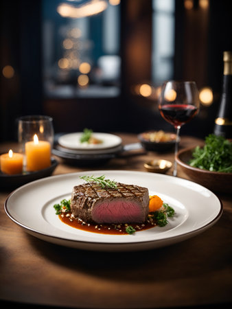 Perfectly marbled Kobe rib eye steak, seared to perfection. AI generatedの素材