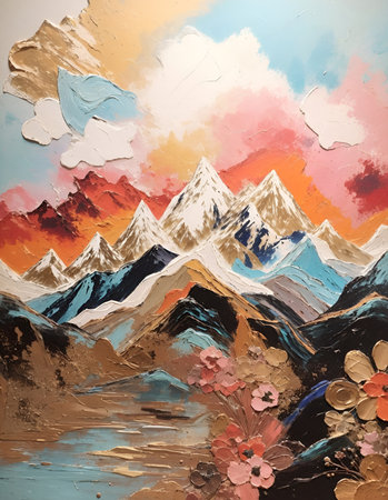 abstract watercolor mountain background, AI generated.の素材