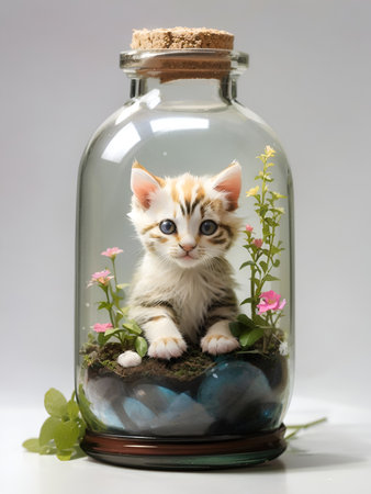 kitten in a bottle, AI generated.の素材