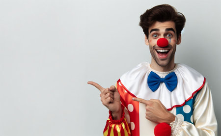a clown points to an empty area, a templet or mockup for advertising. AI generatedの素材