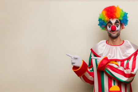 a clown points to an empty area, a templet or mockup for advertising. AI generatedの素材
