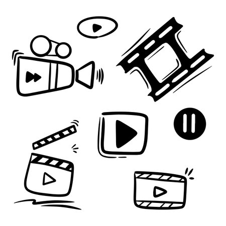 Hand drawn doodle movie icon over white backgroundのイラスト素材