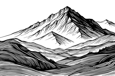 Minimalist modern line art print. Abstract mountain contemporary aesthetic background landscape.のイラスト素材