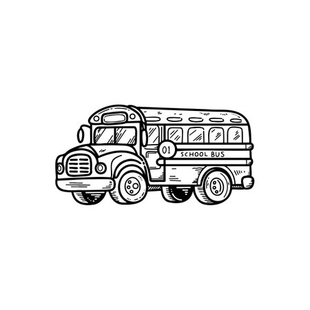 Detailed sketch of a classic school bus with a simple design on a white backgroundのイラスト素材