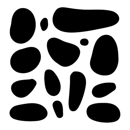 Random organic blobs, Random blots, ink blots, Spot shapes. Splash, spot chart. A drop of liquid, liquid. Pebbles, stone silhouettes.のイラスト素材