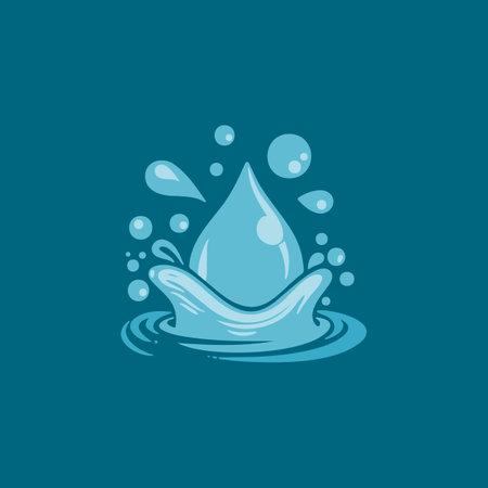Cool blue water splash illustration with drops and ripplesのイラスト素材