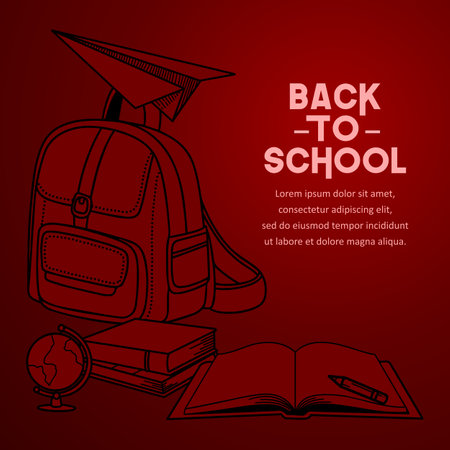 Back to school themed red template background illustrationのイラスト素材
