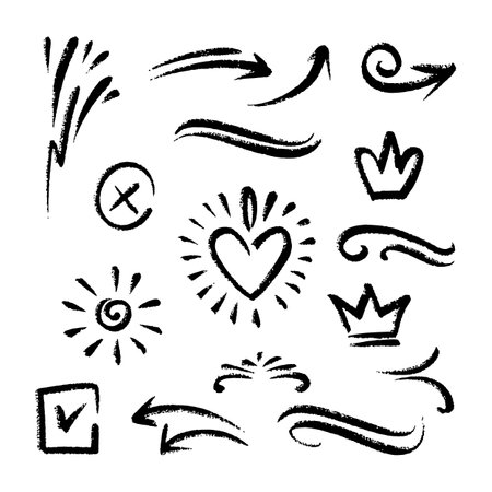 Set of creative collection of doodle elements with chalk style lines isolated on white backgroundのイラスト素材