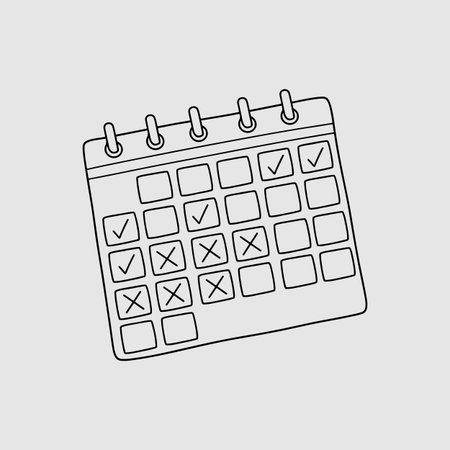 Hand-Drawn Calendar with Check and Cross Marks Doodlesのイラスト素材