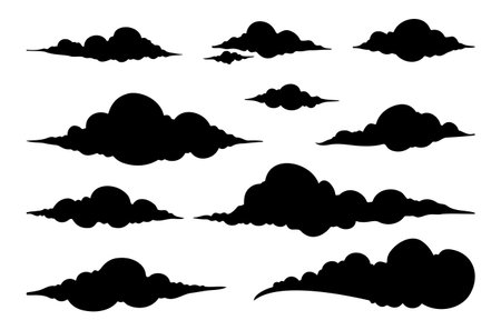 Collection of Black Cloud Silhouettes on a white backgroundのイラスト素材