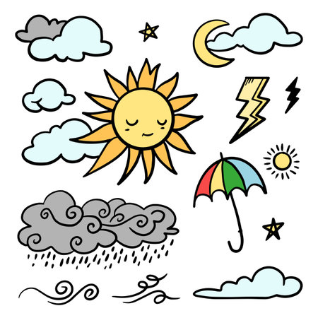 vector set of weather doodle elements, for design purposesのイラスト素材