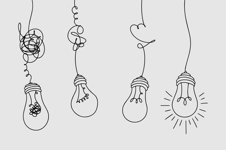 confusion clarity or path vector idea concept. Simplifying the complex . Doodle vector illustration.のイラスト素材