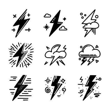 Hand drawn vector doodle electric lightning symbol sketch. thunder, vector illustrationのイラスト素材