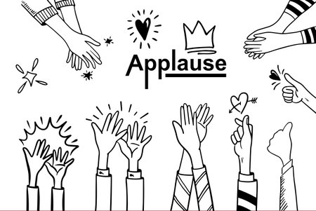 doodle hands up,Hands clapping. applause gestures. congratulation business. vector illustrationのイラスト素材