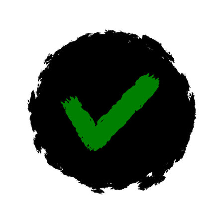 Grunge Green Check Mark on Black Distressed Circle Vector Iconのイラスト素材