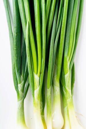 Fresh green chives isolated on white backgroundの写真素材