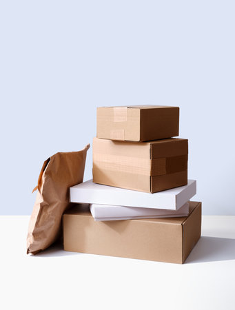 Stack of cardboard parcelsの写真素材