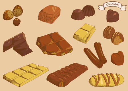 Draw colored set of chocolateのイラスト素材