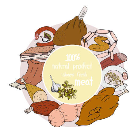 simple drawing of meat products, vector illustrationのイラスト素材