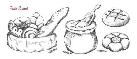 Bread set. Hand drawn vector illustration.のイラスト素材