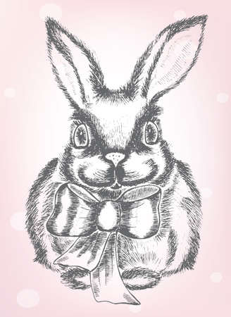 Hand drawing of a rabbit with a bowのイラスト素材