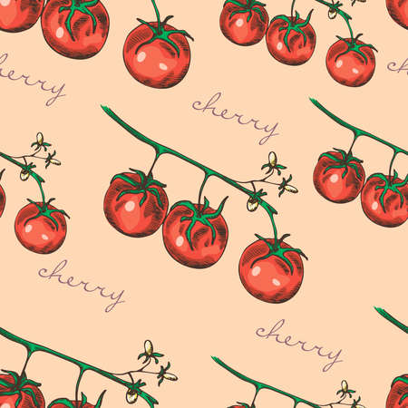 Seamless color pattern with cherry tomatoesのイラスト素材