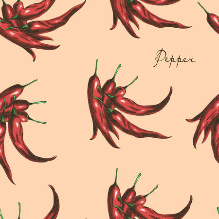 Red hot chili peppers seamless pattern.のイラスト素材