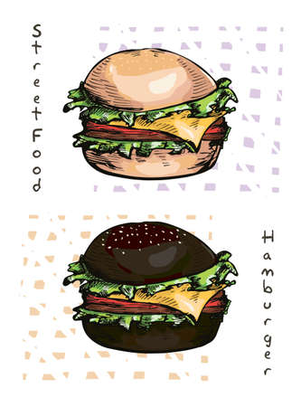 Hand drawn illustration of hamburger.のイラスト素材