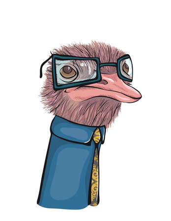 Vector sketch portret of Ostrich in shirt, tie and eyeglassesのイラスト素材