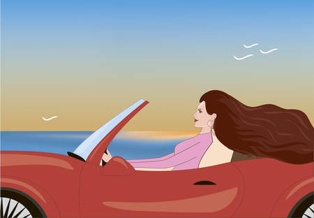 girl on a convertible against the background of the seaのイラスト素材