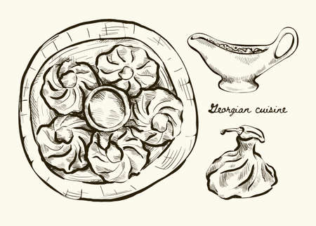 Hand drawn graphic illustration georgian cuisines.のイラスト素材