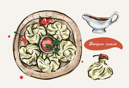 Hand drawn graphic illustration georgian cuisines. Vectorのイラスト素材
