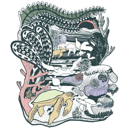 sea turtle underwater illustration.のイラスト素材
