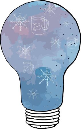 vector illustration.freehand drawing of a lamp black line with watercolor effect.doodle.のイラスト素材