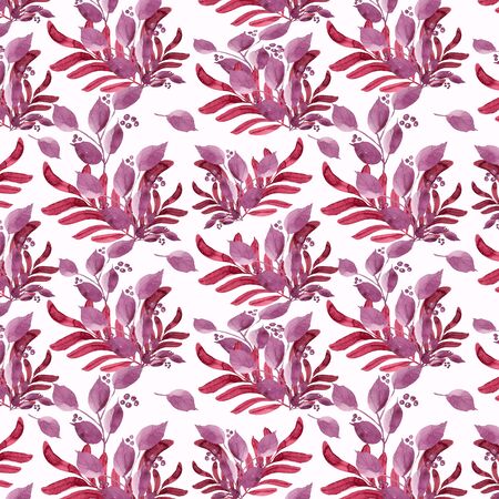 Watercolor seamless pattern of pink leave on a whiteの写真素材