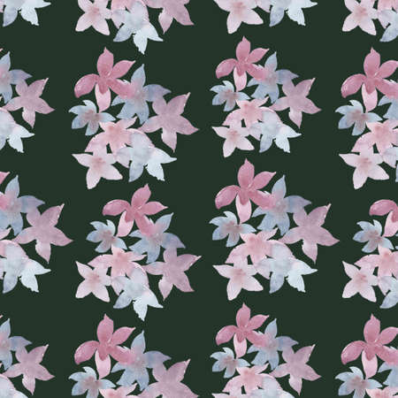 watercolor illustration seamless pattern delicate watercolor flowers on a dark backgroundの写真素材