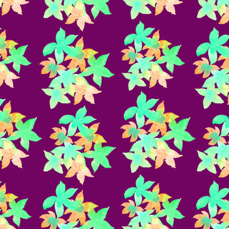 WATERCOLOR ILLUSTRATION SEAMLESS PATTERN OF DELICATE FLOWERS ON A DARK BACKGROUNDの写真素材