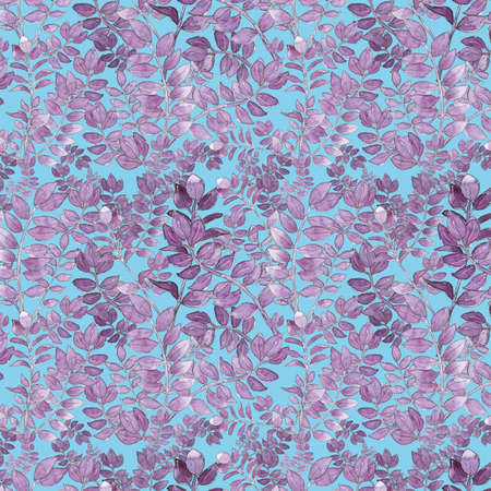 watercolor illustration seamless pattern from green branches with leaves for wallpaper or fabricの写真素材