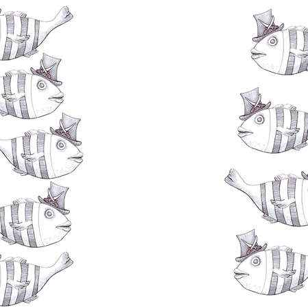 illustration funny pirate fish in hat frame for photo or invitationの写真素材