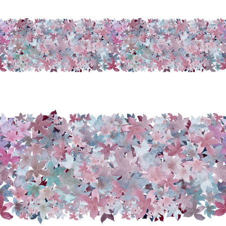 DELICATE SEAMLESS BORDER OF WATERCOLOR LEAVES FOR WALLPAPER OR FABRICの写真素材