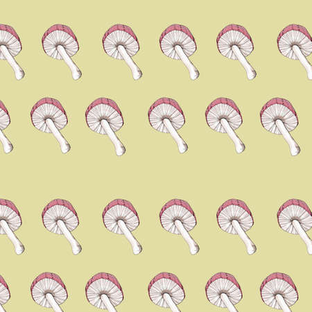 watercolor seamless pattern illustration of some fly mushrooms of background retroの写真素材