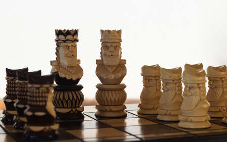 chess black and white king with pawns on the playing board