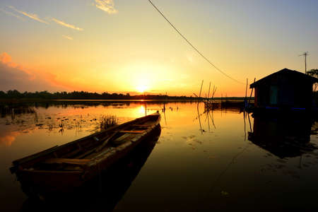 A traditional life along the "buatan" lake in Pekanbaru,Riau,Indonesiaの写真素材