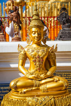gold statues of Buddha in a temple Doi Suthep in Chiang Mai. Thailand.のeditorial素材