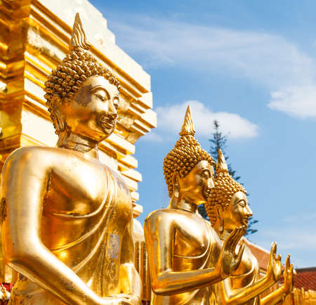 gold statues of Buddha in a temple Doi Suthep in Chiang Mai. Thailand.のeditorial素材