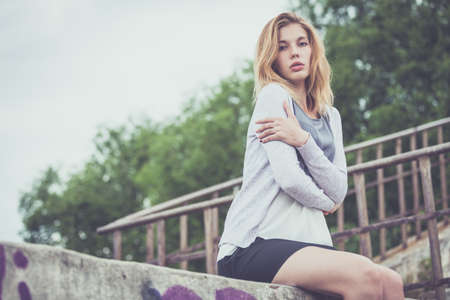 portrait of a beautiful young girl  outdoors at the day time